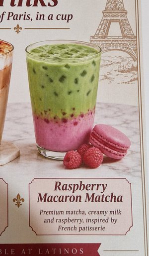 Raspberry Macaron Matcha at Latino's Coffee